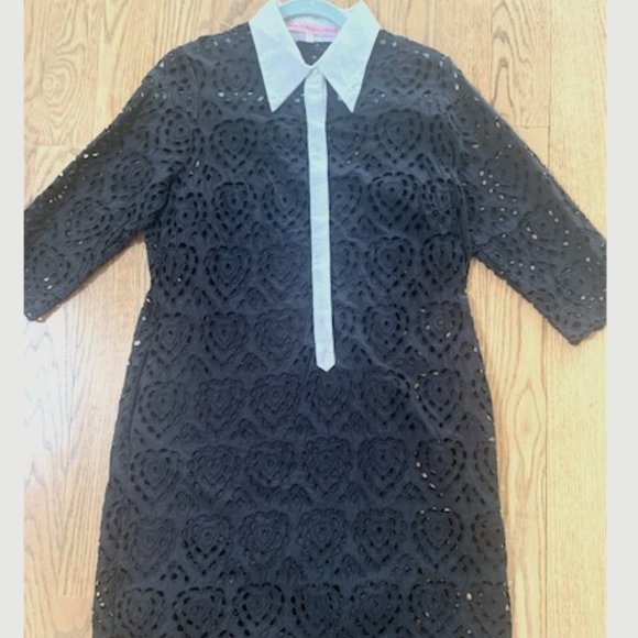 French Rendezvous Cotton Black and White Eyelet Dress Size 12 with white collar - Picture 1 of 3